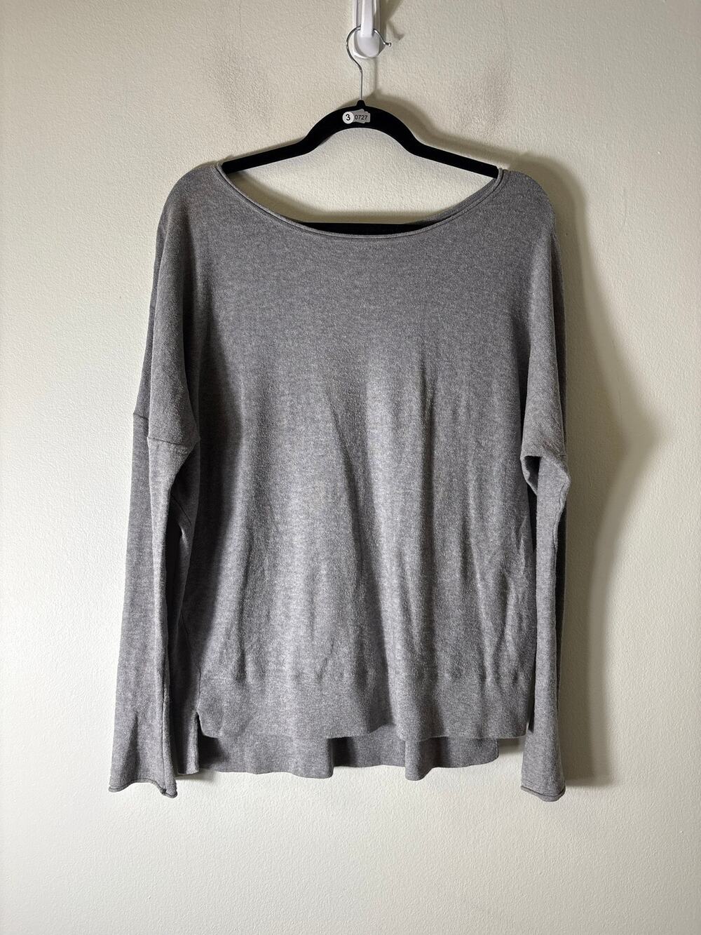 Vince Gray Long Sleeve Boat Neck Cotton Knit Top Sz M